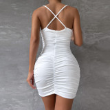 2023 Amazon primavera vestido de mujer con tirantes Europa y América verano vestido plisado con cuello en V