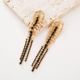 Women Long Alloy Diamond Tassel Leaf Chic Claw Chain Party Earrings