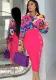 Fashion printed long-sleeved shirt and sexy bodycon skirt two-piece suit