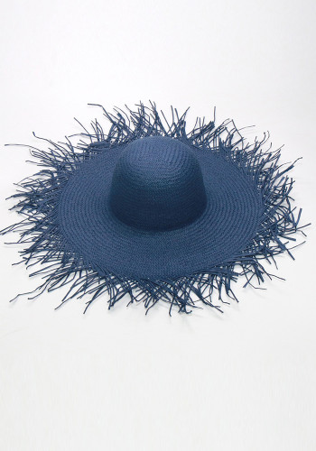 Chapéu de aba larga feminino com borla, chapéu de praia com borda crua, dobrável, coleção pura, viseira de sol, branco e preto, com cúpula de papiro