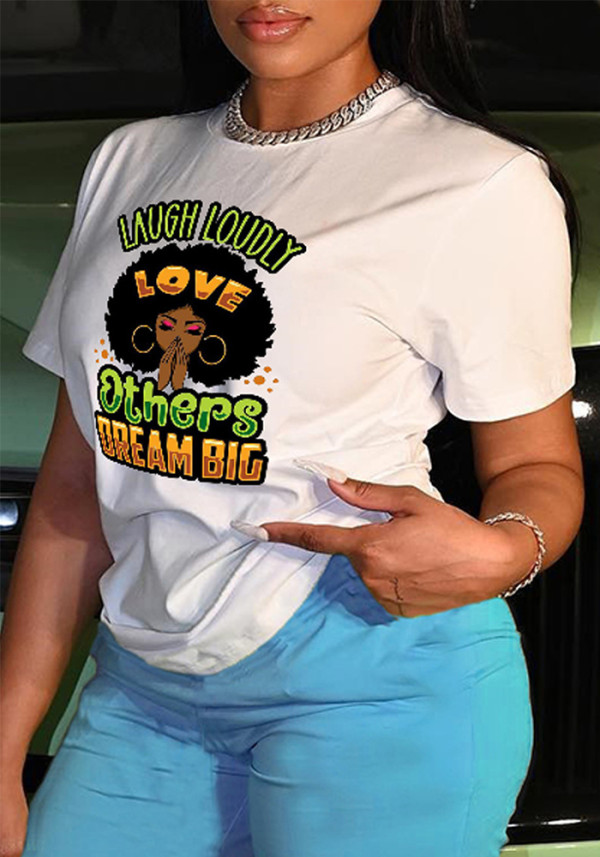 Rundhals-Kurzarm-T-Shirt für Frauen mit Buchstabendruck