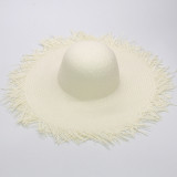 Sombrero de ala grande para mujer, sombrero de playa con borde crudo y borlas, visera plegable de colección pura, sombrero de cúpula de papiro blanco y negro