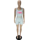 Women's Letter Print Tank Shorts Two-Piece Set
