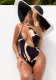 sexy simple print hollowed out slanted shoulder one-piece bikini swimsuit