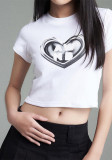 Camiseta con estampado de corazón de niña fresca de primavera Top corto corto casual básico simple