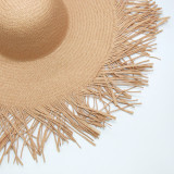 Sombrero de ala grande para mujer, sombrero de playa con borde crudo y borlas, visera plegable de colección pura, sombrero de cúpula de papiro blanco y negro