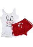Damenbekleidung Sexy Kaninchen bedrucktes Camisole Shorts Set zweiteiliges Set