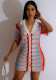 Women'S Clothing Sexy Hollow Out Contrast Color Turndown Collar V-Neck Knitting Dress