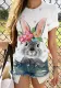 Women'S Easter Bunny Print T-Shirt Short Sleeve Summer Top