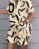Frühling Sommer Mode Positioning Print Kurzarm T-Shirt Shorts 2-teiliges Set für Frauen