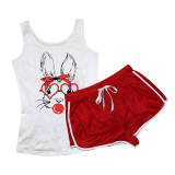 Damenbekleidung Sexy Kaninchen bedrucktes Camisole Shorts Set zweiteiliges Set