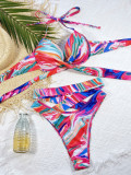 Traje de baño de dos piezas de mujer sexy con estampado de bikini Traje de baño con cordones de cintura alta