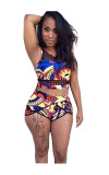 New mesh splicing hollow multi-color triangle large size plus size swimsuit