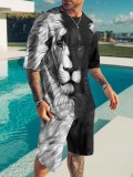 Animal Digital Printing 3D Herren Casual Beach Shorts T-Shirt Shorts Zweiteiliges Set
