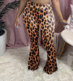 Pantalones de campana de leopardo informales sexys de otoño para mujer