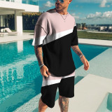 Neue Sommer Herren Trend Casual Beach Style Digitaldruck T-Shirt Shorts Zweiteiler