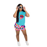 Women'S Casual Round Neck Pullover Print T-Shirt Shorts Two-Piece Set
