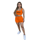 Women'S Printed Crop Vest Shorts Casual Sports Two-Piece Set