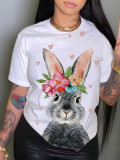 Kadın Paskalya Tavşanı Desenli T-Shirt Kısa Kollu Yaz Üstü