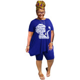 Camiseta de manga corta con estampado de tallas grandes para mujer Conjunto informal de dos piezas
