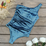 Einteiliger einteiliger Badeanzug aus blauem Samt mit einer Schulter, femininer Badeanzug