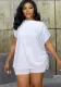 Women'S Fashion Casual Solid Color Bat Sleeves T-Shirt Drawstring Top Shorts Two-Piece Set