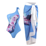 Einteiliger Badeanzug mit Rock Zweiteilige Bademode mit Schmetterlingsdruck für Frauen