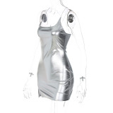 Trägerkleid, sexy U-Ausschnitt, niedriger Rücken, Hosenschlitz, hohe Taille, eng anliegendes Kleid