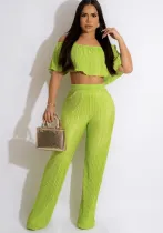 Women'S Solid Color Off-Shoulder Top Bell Bottom Pants Two-Piece Set