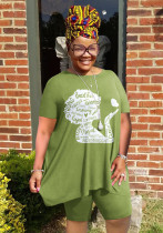 Camiseta de manga corta con estampado de tallas grandes para mujer Conjunto informal de dos piezas