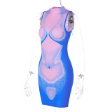 3D-Druck-Kleid, schmale Passform, ärmelloses, eng anliegendes, figurbetontes Kleid mit Rundhalsausschnitt