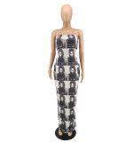 Vestido sin tirantes con estampado sexy de moda para mujer