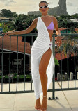 Une épaule irrégulière licou cou robe femmes printemps Sexy Style femmes blanc longue robe