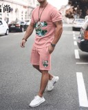 Conjunto corto Deportes casuales Hombres Camiseta de manga corta de verano Pantalones cortos Conjunto de dos piezas de color degradado para hombres