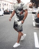 Conjunto corto Deportes casuales Hombres Camiseta de manga corta de verano Pantalones cortos Conjunto de dos piezas de color degradado para hombres