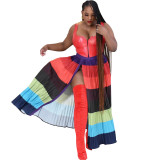 Falda plisada de color contrastante de moda primavera verano para mujer