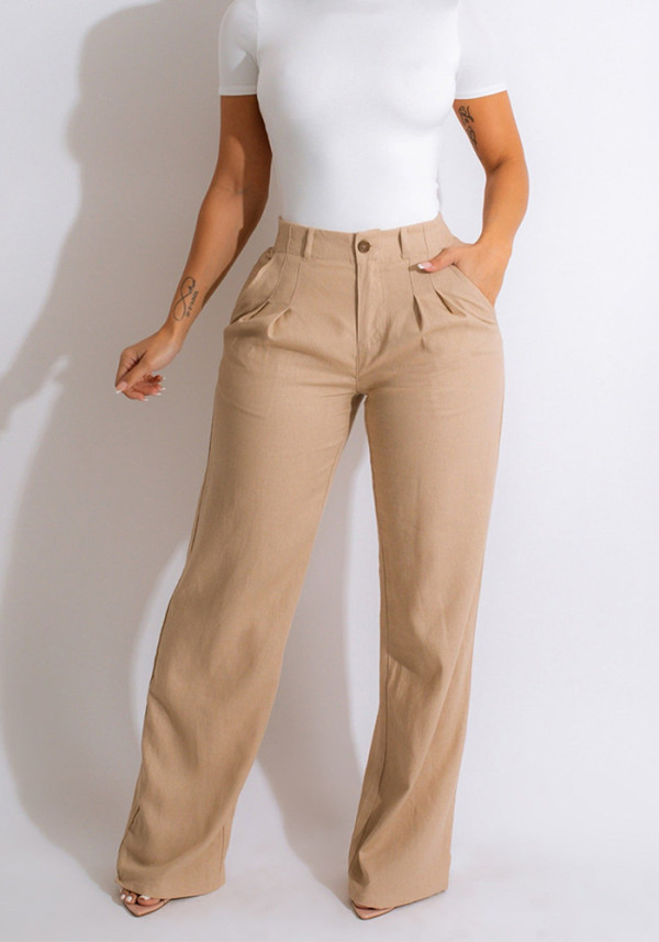 Pantalones rectos sueltos casuales de moda para mujer Pantalones casuales de color sólido