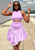 Summer Slim Sexy Skirt Suit Sleeveless Top Irregular Half Skirt Two-Piece Set