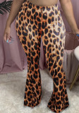 Pantalones de campana de leopardo informales sexys de otoño para mujer