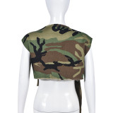 Women's Clothing Summer Camouflage Cardigan Patch Pockets Street Tops
