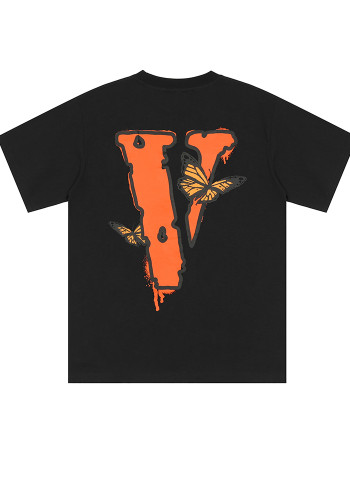Camiseta con estampado de letras High Street Loose Hip-Hop Back Big V Butterfly Top de verano de manga corta