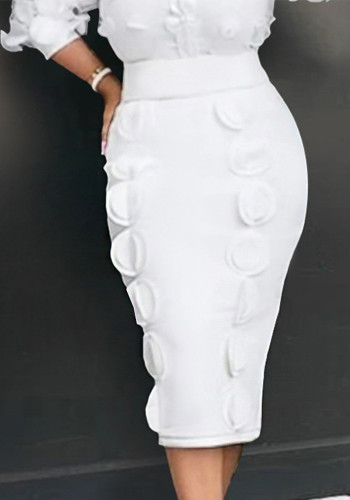 クリエイティブサークルパッチスカート ピュアホワイトキャリアカジュアルスカート