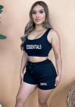 Women'S Printed Crop Vest Shorts Casual Sports Two-Piece Set