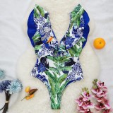 Traje de baño de una pieza Mujer Correas Volantes Malla Patchwork Estampado Sexy Bikini
