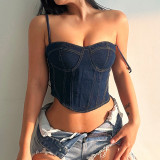 Summer Sexy Street Trend Tight Fitting Denim Wrapped Chest Camisole Women
