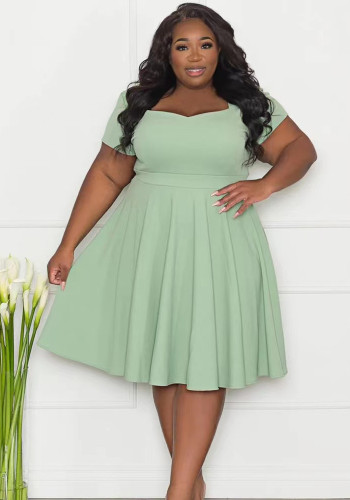 Mode féminine Sexy grande taille robe col carré manches courtes couleur unie tenue décontractée
