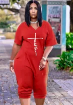 Women'S Loose Print V Neck Casual V-Neck Midi Jumpsuit