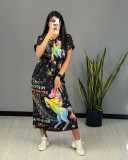 Vestido de oscilación de manga corta suelto informal con estampado digital de moda para mujer