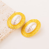Silver Needle Oval Pearl Earrings Retro French Stud Earrings Chic Court Style Local Tyrant Gold Earrings