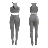 Conjunto de pantalones de dos piezas apilados de cintura alta sin mangas con estampado cruzado de verano para mujer